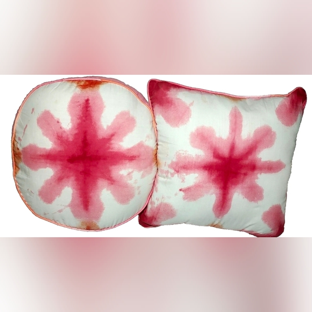 Y2K Two Dan River Throw Pillows Tie dye Reversable, Pink-Orange Round,Square 14" - Picture 2 of 7